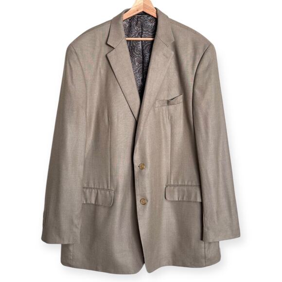 Ralph Lauren Beige Silk Wool Two Button Paisley Lined Blazer Men's Size 48L - Picture 1 of 12